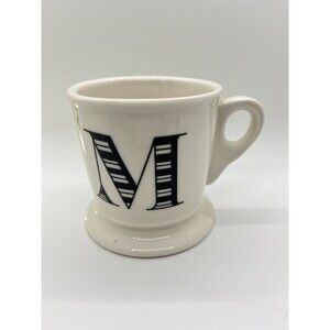 Anthropologie "M" Monogram Ornate Antique Victorian Letter B&W Curved Mug w Foot